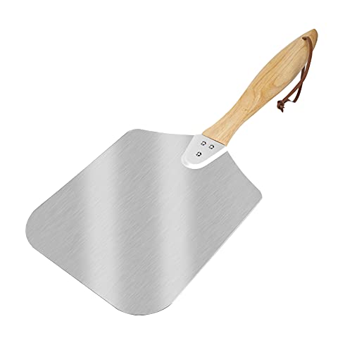 Skyflame Kitchen Supply Aluminum Pizza Peel with Wooden Handle 14-Inch x 16-Inch, Large Pizza Paddle for Baking Homemade Pizza Bread