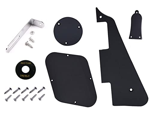 Jiayouy 1 Set 1Ply Electric Guitar Pickguard Scratch Plate Backplate Switch Covers with Silver Bracket for Gibson Les Paul Style Guitar Replacement Black