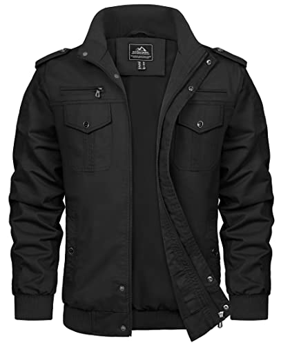 TACVASEN Mens Jacket Military Tactical Jackets For Men No Hood Military Coat Mens Cotton Jacket Zipper Mens Jacket Black Xl