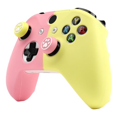 RALAN Pink and Yellow Duplex Color Controller Skin Silicone for Xbox One, Non-Slip Grip Cover Protector Compatible with Xbox One S/X Controllers with 2 Thumb Grip Caps.