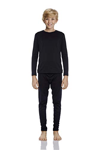 ROCKY Thermal Underwear for Boys Cotton Knit Thermals Kids Base Layer Long John Pajamas Set (Black - Medium)