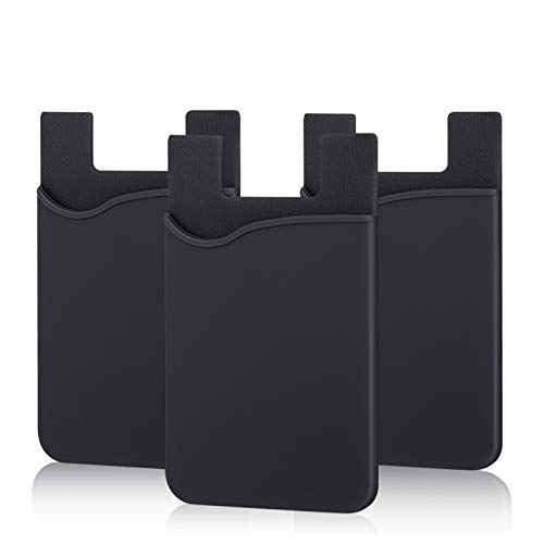 Pofesun Adhesive Phone Card Holder, 3 Pack Silicone Stick-on Wallet ID/Credit Card Holder Pouch Sleeve Self Adhesive Sticker Compatible for iPhone 15 14 13 12 Pro Max,iPad,Samsung Galaxy,Tablet-Black