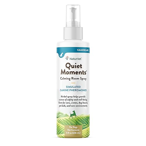 NaturVet Quiet Moments Herbal Calming Room Spray Dog Supplement – Ideal for Cars, Dog Crates, New Environments – Helps Reduce Pet Stress, Storm Anxiety, Motion Sickness – 8 Oz.