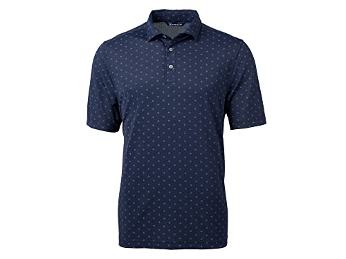 Cutter & Buck Men's Short Sleeve Virtue Eco Pique Tile Print Polo Shirt, Navy Blue, XL