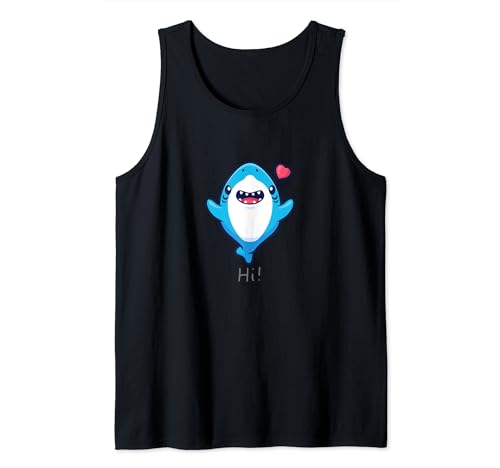 I Love Swimming Funny Children's Shark Motif Cute Shark Tank Top