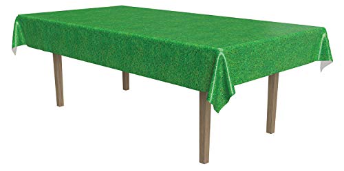 Beistle Disposable Plastic Print Rectangular Tablecloth Grass Tablecover Party Accessory (1 Count) (1/pkg) Pkg/12, 54'x108', green