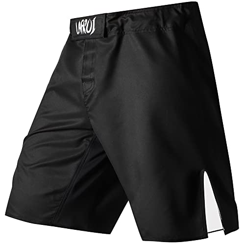 LAFROI Mens MMA Cross Training Boxing Shorts Trunks Fight Wear with Drawstring and Pocket-QJK01(Black,LG)