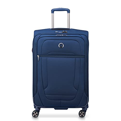 DELSEY Paris Helium DLX Softside Expandable Luggage with Spinner Wheels, Navy Blue, Checked-Medium 25 Inch