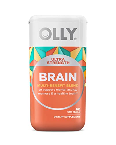 OLLY Ultra Strength Brain Softgels, Nootropic, Supports Healthy Brain Function, Memory, Focus and Concentration, Omega-3s, Vitamins B6 and B12, 30 Day Supply - 60 Count