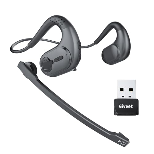 Giveet Bluetooth Headset & USB Bluetooth Adapter, DSP Noise Cancelling Wireless Headset for Computer Desktop Laptop, Open Ear Headphones for Office Home Working Driving Running, 12 Hrs Playtime