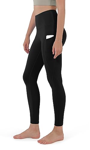 ODODOS Women's High Waisted 7/8 Yoga Leggings with Pockets, 25' Inseam Tummy Control Non See Through Workout Athletic Running Yoga Pants, Black, Medium