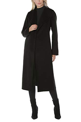 Tahari Women's Maxi Double Face Wool Blend Wrap Coat, Black, X-Large