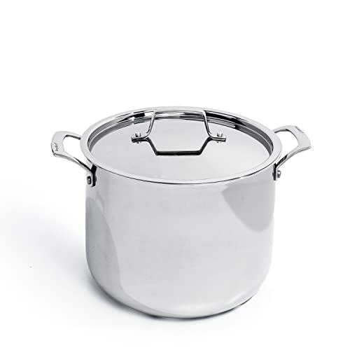 BergHOFF Professional Tri-ply 18/10 Stainless Steel Stockpot 9.5' 8 Qt. Safe Grip Handle Matching Lid Induction Cooktop Measurement Markings Inside Fast & Even Heat Oven Safe Dishwasher safe