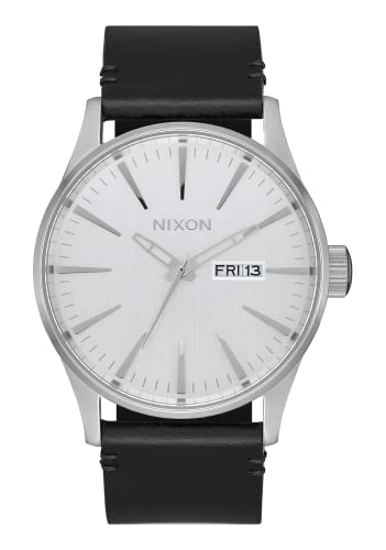 NIXON Sentry Leather A105 - All Silver/Black - 100m Water Resistant Men's Analog Classic Watch (42mm Watch Face, 23mm Leather Band)