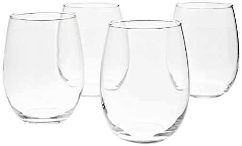 Amazon Basics Stemless Wine Glasses, 15 oz, Set of 4, Clear
