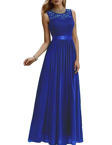 BeryLove Prom Dresses for Women 2023 Lace Wedding Dress Bridesmaid Vintage Cocktail Dresses Mother of The Bride Dresses Sleeveless A-Line Vintage Maxi Formal Dress 25 RoyalBlue L