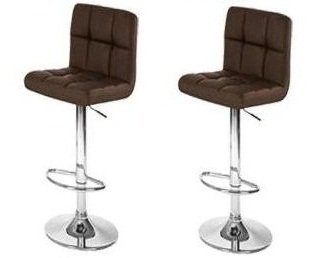 Apontus PU Leather Swivel Hydraulic Bar Stool with Back Cushion, Set of 2, Dark Brown