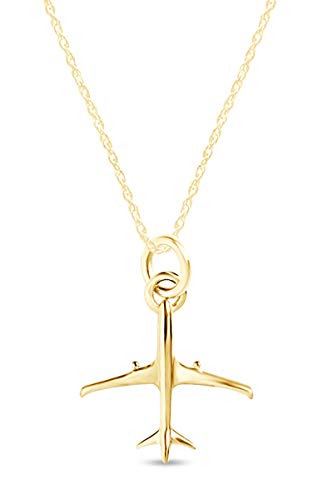 Airplane Charm Pendant Necklace in 10K Solid Yellow Gold with Along with 18' Chain Gifts for Womens