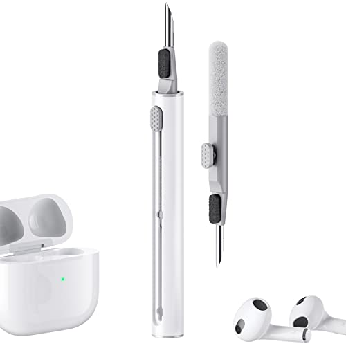 Aijeff Cleaner Kit for Airpods Pro 1 2 3 Multi-Function Cleaning Pen with Soft Brush Flocking Sponge for Bluetooth Earphones Case Cleaning Tools White
