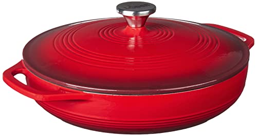 Lodge 3.6 Quart Enameled Cast Iron Oval Casserole With Lid– Dual Handles – Oven Safe up to 500° F or on Stovetop - Use to Marinate, Cook, Bake, Refrigerate and Serve – Island Spice Red
