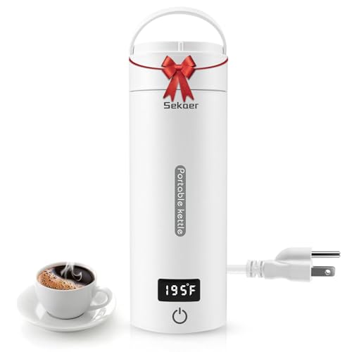 Sekaer Portable Electric Tea Kettle Travel Small Mini Coffee Kettle, with 4 Variable Presets, Personal Hot Water Boiler 304 Stainless Steel with Auto Shut-Off & Boil Dry Protection, SY-618A