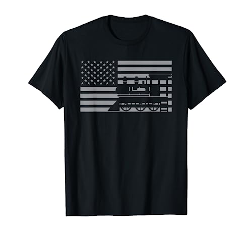Great Train Design Steam Locomotive With USA Flag T-Shirt