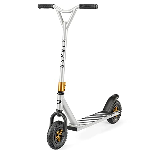 Osprey Dirt Scooter Beginner | Adults Bicycle with Chunky Road Tyre Off Road All Terrain Pneumatic Trail Tires and Aluminium Deck, Silver