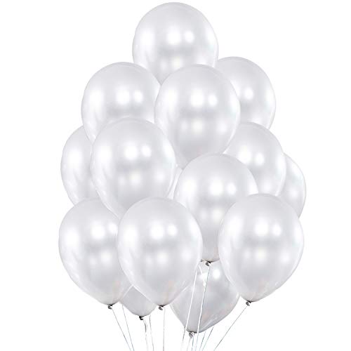 Fayoo White Balloons, 12 Inch White Metallic Balloon Party Decoration for Baby Shower, Christmas Decorations, Birthdays, Bridal Shower, Valentine’s Day, Graduation 100 Pcs 3.2g