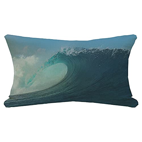 Decorative Rectangle Throw Pillow Cover Cushion Case Linen People Close Powerful Up Cloudbreak Wave Glassy Violently Majestic Swirls Nature Emerald Textures Lumbar Pillow Case for Sofa 12x20 Inch