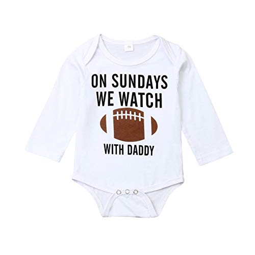 Honganda Funny Newborn Infant Baby Boy On Sundays We Watch Football with Daddy Bodysuit Romper (White-Long Sleeve, 6-12 Months)