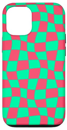 iPhone 15 Pink Red and Green Wavy Checkered Checker Checkerboard Case