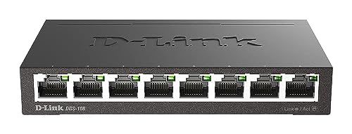 D-Link Ethernet Switch, 8 Port Gigabit Unmanaged Metal Fanless Desktop or Wall Mount Design (DGS-108), Black
