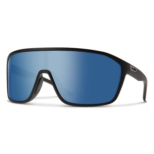 Smith Boomtown Sunglasses – Shield Performance Sports Active Sunglasses for Biking, Running, Fishing & More – For Men & Women – For Men & Women – Matte Black + Blue ChromaPop Polarized Mirror Lens
