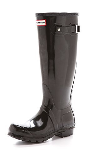 Hunter Original Tall Gloss Rain Boots For Women - Fully Waterproof, Cushioned Footbed For Comfort, And Round Toe Black Gloss 9 M