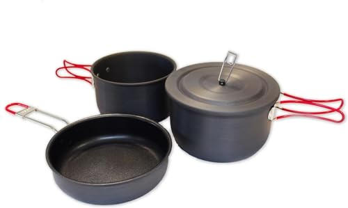 Alpine Mountain Gear 3 Piece Hard-Anodized Cook Set with Lid - Camping Cookware with Mesh Carrying Bag (Made by Caddis Sports, Inc.)