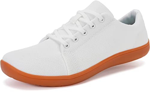 WHITIN Women's Minimalist Barefoot Shoes Wide Width Toe Box Size 7.5 Zero Drop Fashion Walking Workout Training Gym Athletic Sneaker Bowling White Gum 38