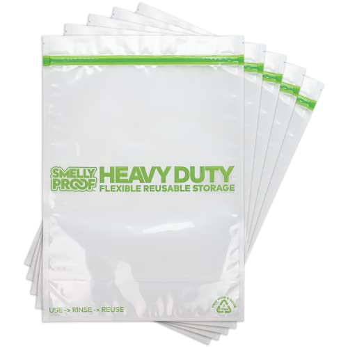 HEAVY DUTY Reusable STAND-UP Ziplock Bags for Food Storage by Smelly Proof, USA Made, NO PEVA & BPA FREE, Reusable Freezer Bags, Dishwasher-Safe, Triple Zip, CLEAR 5-mils XXL 2-Gallon 12' x 16' - 5pk