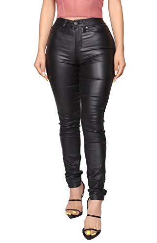 WAYRUNZ Womens High Waisted Stretch Faux Leather Pants PU Coated Legging Juniors (9) Black