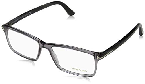 TOM FORD Men's TF 5408 Rectangular Eyeglasses 56mm, Transp. Grey, Grey Horn Effect Temples, Shiny Pall, 56/16/145