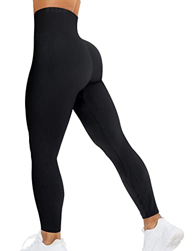 HIGORUN Women Seamless Leggings Smile Contour High Waist Workout Gym Yoga Pants Carbon Black L