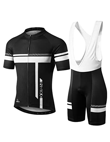 INBIKE Cycling Jersey Men Set Quick-Dry Bicycle Bib Shorts Outfit Breathable Short Sleeve Bike Shirt with 3D Padded
