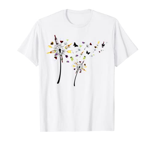 Funny Dandelion Flowers Wine Glasses Bottles Drinkers Team T-Shirt
