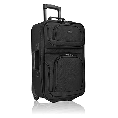 U.S. Traveler Rio Lightweight Carry-On Suitcase 20' Softside Expandable Design, Durable, Business and Travel, Black, Single