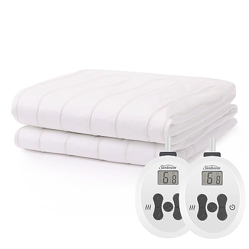 Sunbeam Restful Electric Heated Mattress Pad Queen Size, 60' x 80', 12 Heat Settings, 12-Hour Selectable Auto Shut-Off, Fast Heating, Warming Bed, Machine Washable, Warm and Soft Cozy Fabric,White