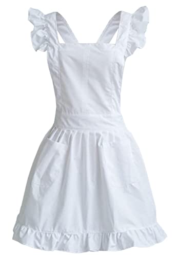 LilMents Petite Maid Ruffle Retro Apron Kitchen Cooking Cleaning Fancy Dress Cosplay Costume (White)