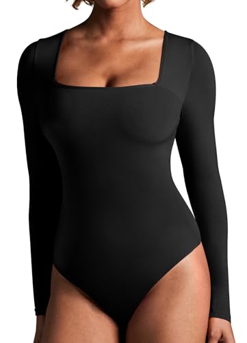 IUGA Long Sleeve Bodysuits for Women Square Neck Bodysuit Shapewear Bodysuit Tummy Control Slimming Body Suit for Womens