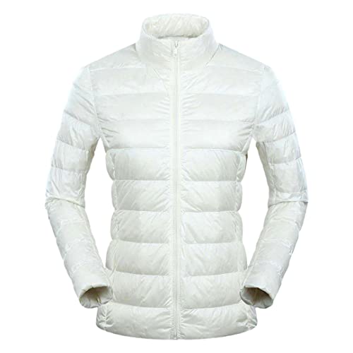 Pulcykp Women's Hooded Ultra-Light Mid-Length Down Jacket Light Warm Thin Jacket White L