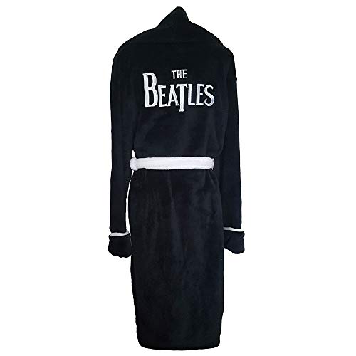 The Beatles Bathrobe Drop T Logo Official Black Super Soft Fleece Unisex Size L