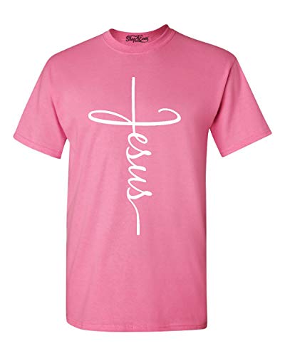 Jesus Cross Script T-Shirt Medium Azalea Pink 0