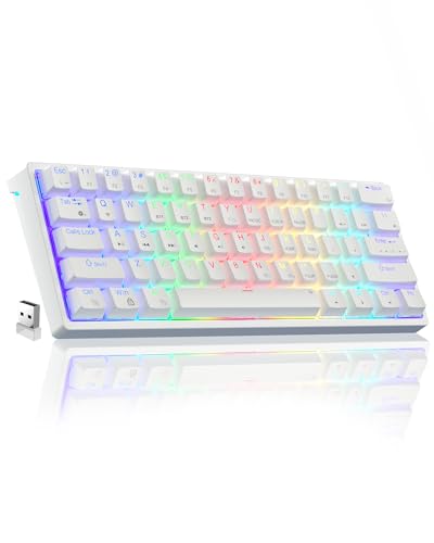 SOLAKAKA SK961 Wireless 60 Percent Keyboard with Tri-Mode Bluetooth/Wired/2.4GHz Wireless Gaming Keyboard,RGB Hot-Swappable Wireless Mechanical Keyboard,White Red Switch